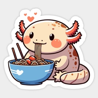 chubby axolotl eating ramen noodles Sticker